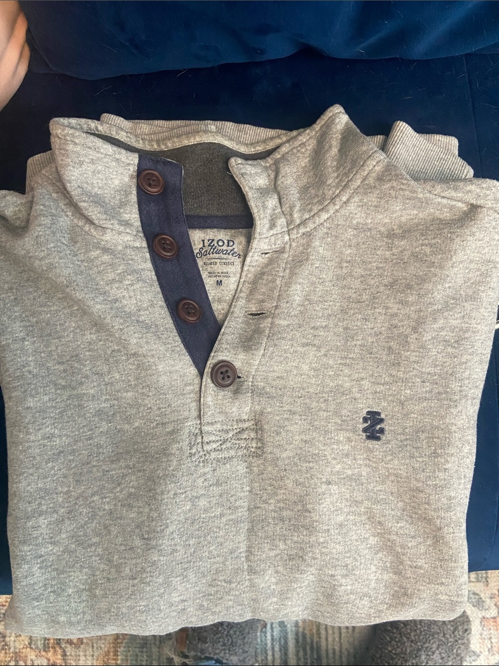 Izod Saltwater Grey Henley with Navy Trim